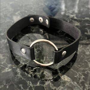 Adjustable black faux leather choker